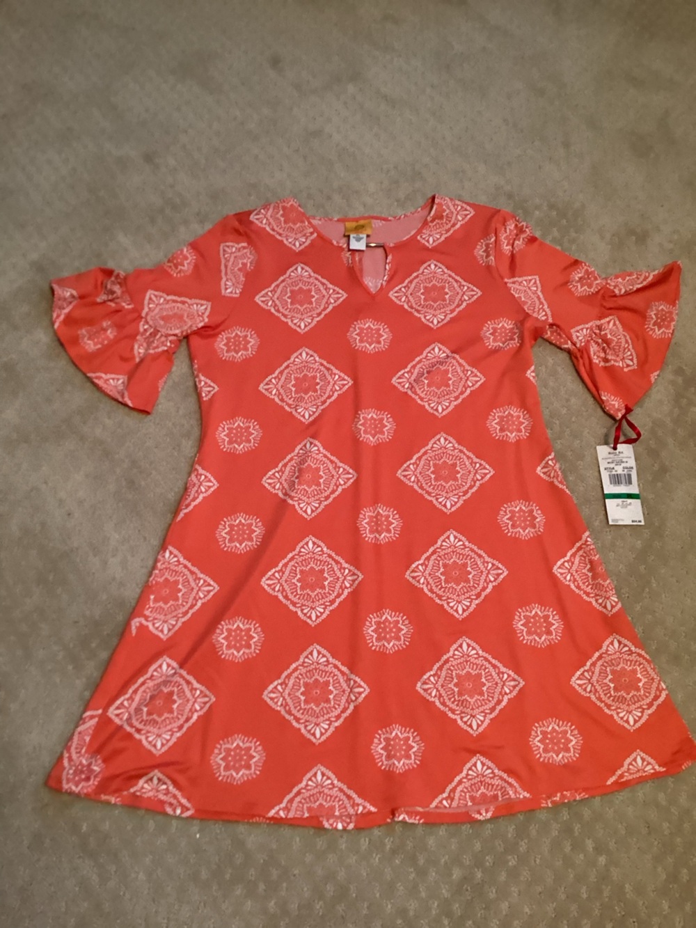 Ruby Rd. Coral Printed Bell-Sleeve A-Line Dress